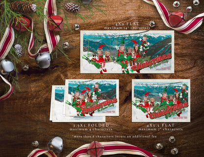 Elf on the Shelf Inspired on a Ski Lift   Character Holiday Greeting Cards