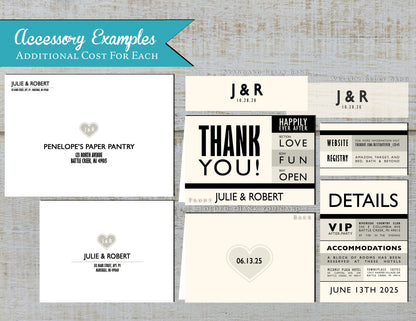Unique Concert Ticket Wedding Invitation Personalized Black Ivory Rock and Roll Country Hip Hop Classical Printed Invitations With Envelope