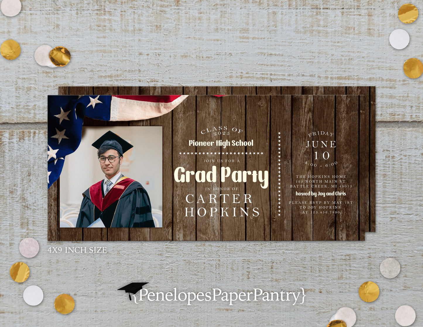 Patriotic American Flag Graduation Open House or Ceremony Invitation