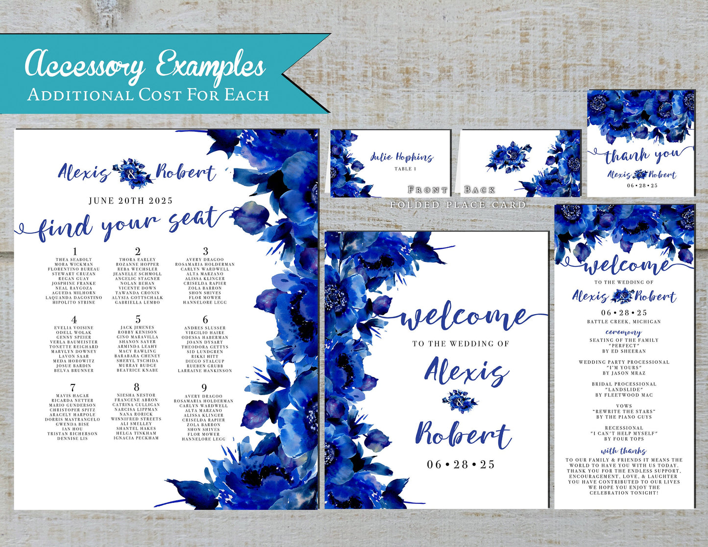 Elegant Sapphire Blue Floral Summer Wedding Invitation Personalized We Do Calligraphy Cobalt Blue Roses Printed Invitation Envelope Included