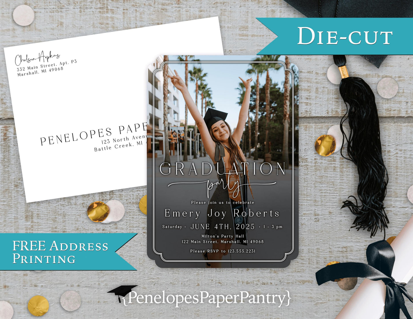Die Cut Rounded Corner Photo Graduation Open House or Ceremony Invitation