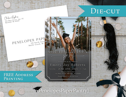 Die Cut Rounded Corner Photo Graduation Open House or Ceremony Invitation