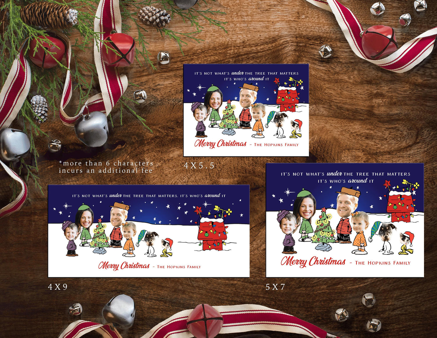Funny Peanuts Christmas Photo Card – Personalized Charlie Brown & Snoopy Family Card – Printed with Envelope & Return Address Label