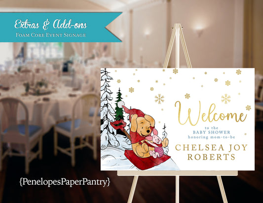 Winnie the Pooh Inspired Winter Sledding Baby Shower Foam Core Event Welcome Sign