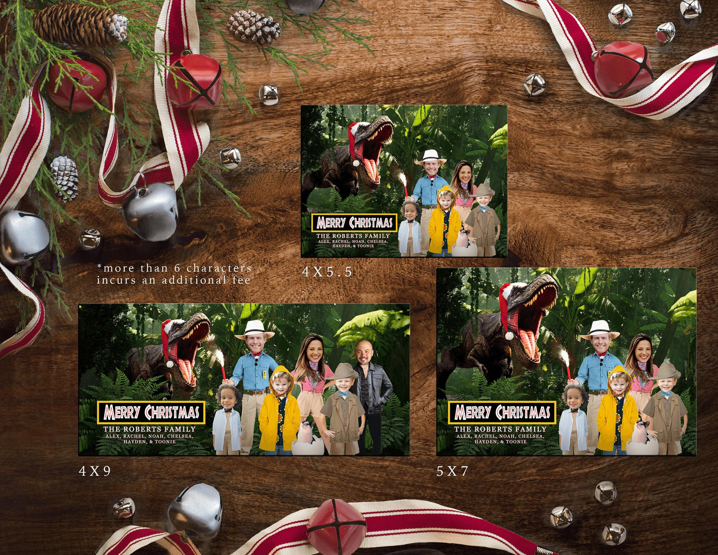 Funny Jurassic World Christmas Family Photo Card Personalized Dinosaurs TRex Dr Grant Printed Cards Envelopes Included Return Address Labels
