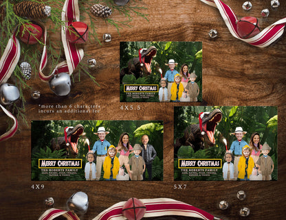 Funny Jurassic World Christmas Family Photo Card Personalized Dinosaurs TRex Dr Grant Printed Cards Envelopes Included Return Address Labels