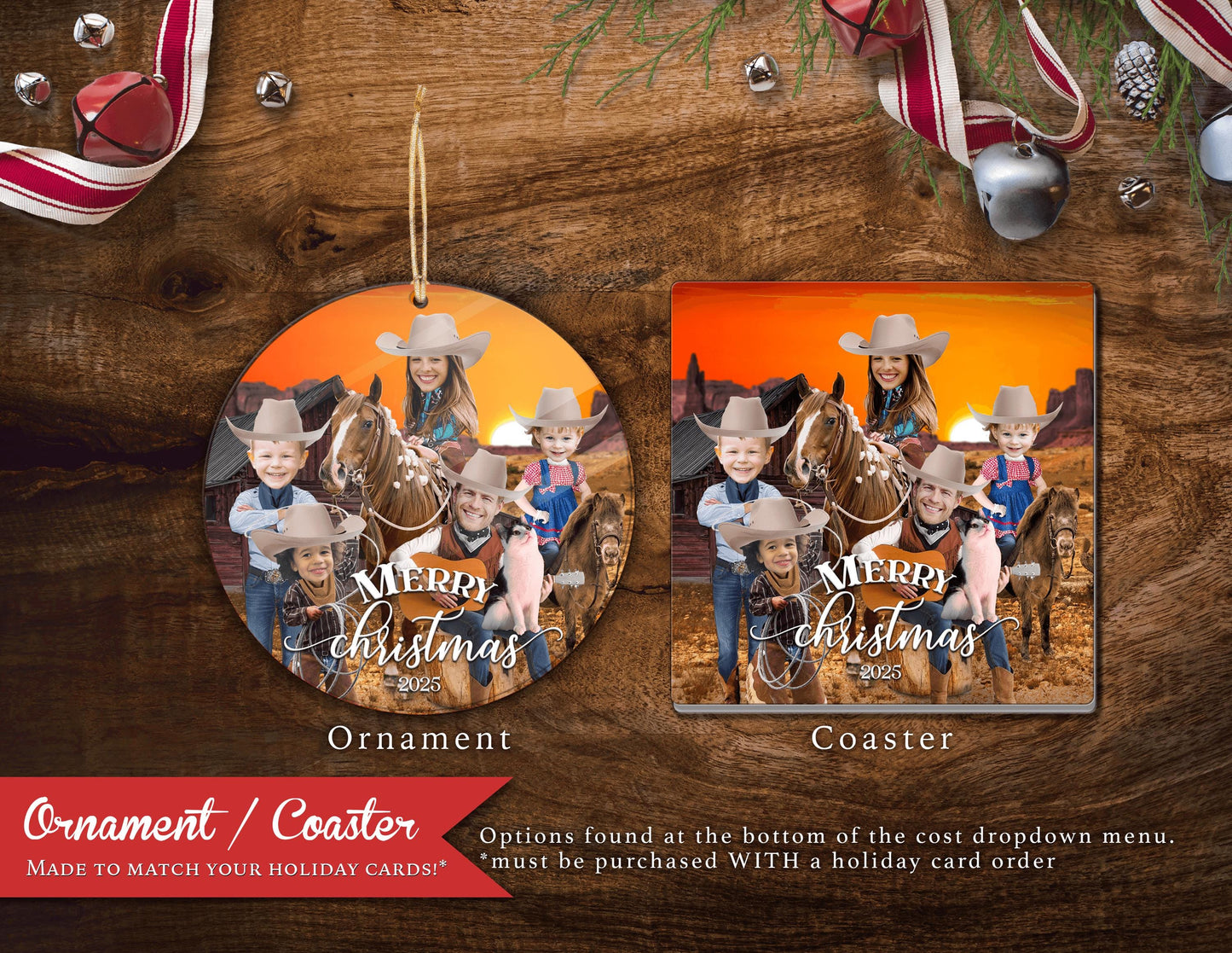 Funny Wild West Christmas Family Photo Card Personalized Cowboys Horses Merry Christmas Ya'll Western Printed Cards Envelope Included Sepia