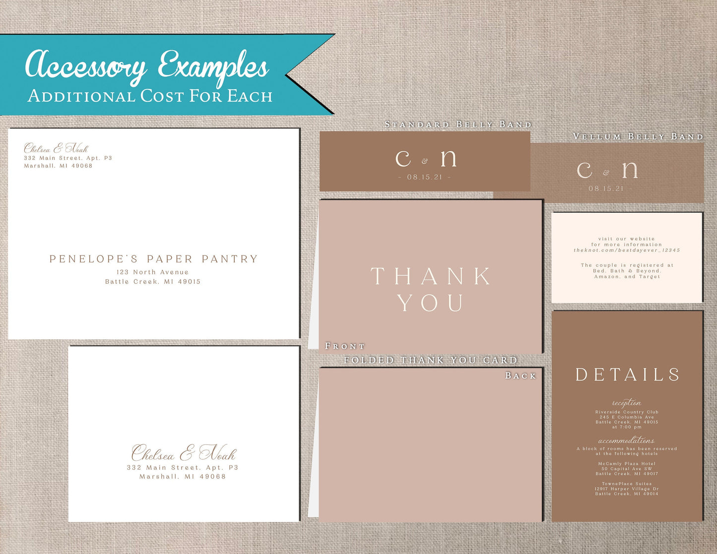 Neutral Hues with Beige, Ivory, and Tan Traditional Wedding Invitation, Sets, or Suite