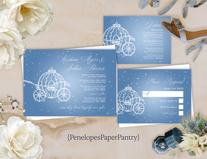 Cinderella Carriage, Fairy Tale Summer Wedding Invitation, Set, or Suite