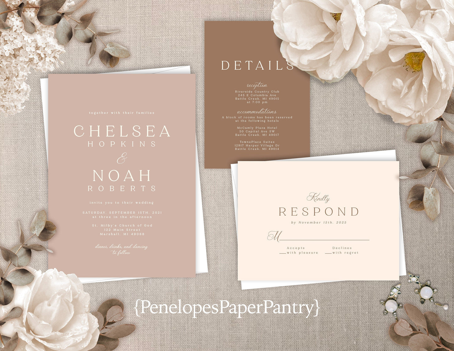 Neutral Hues with Beige, Ivory, and Tan Traditional Wedding Invitation, Sets, or Suite