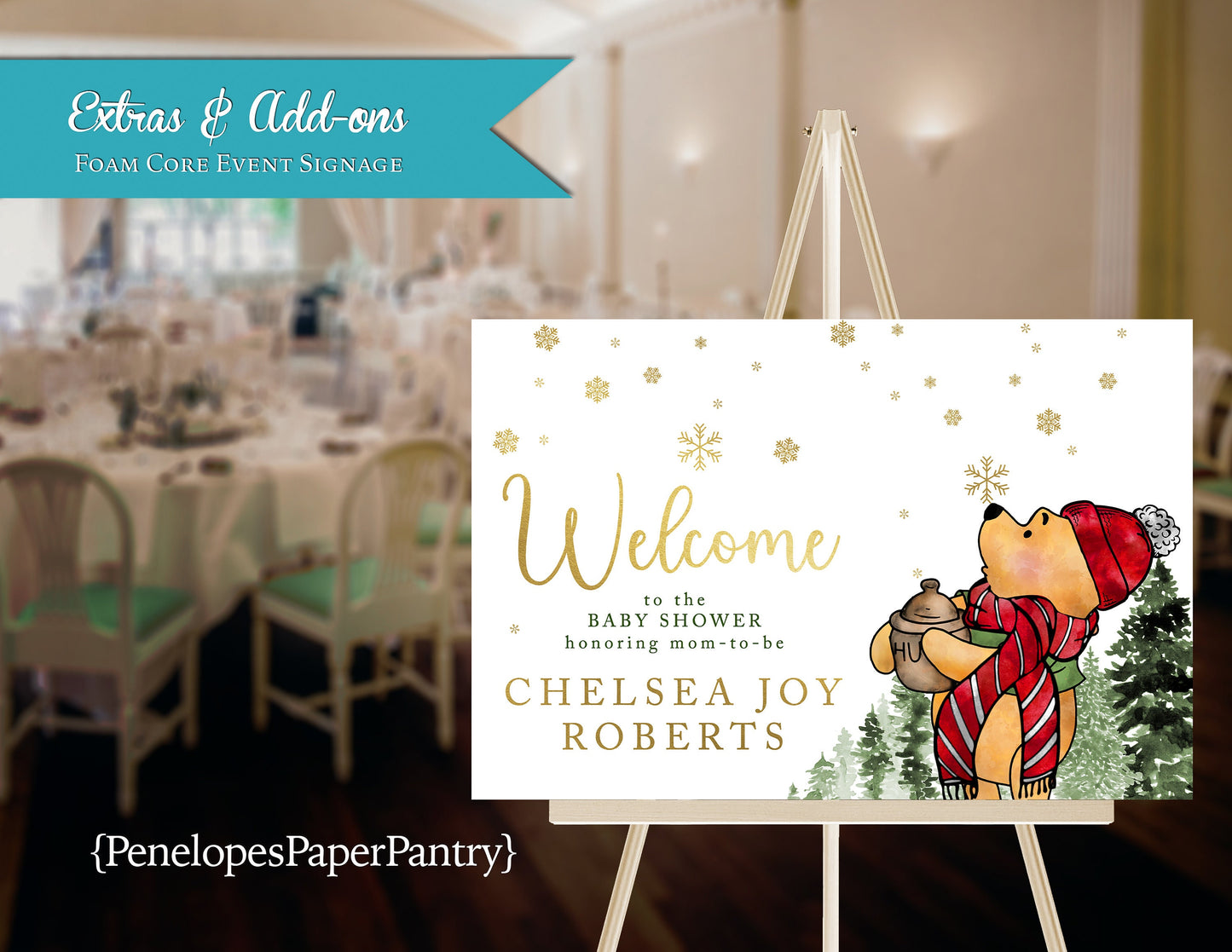 Winnie the Pooh Inspired Winter Snow Baby Shower Foam Core Event Welcome Sign