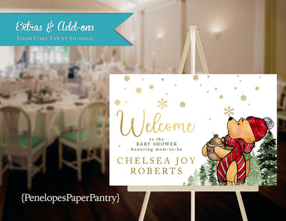 Winnie the Pooh Inspired Winter Snow Baby Shower Foam Core Event Welcome Sign