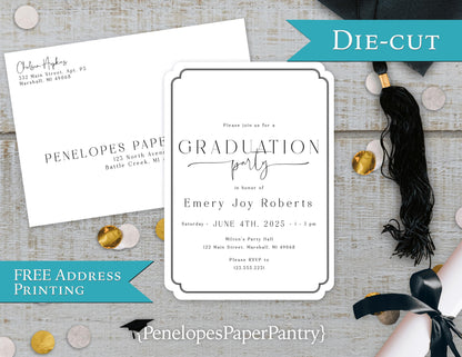Die Cut Rounded Corner Graduation Open House or Ceremony Invitation