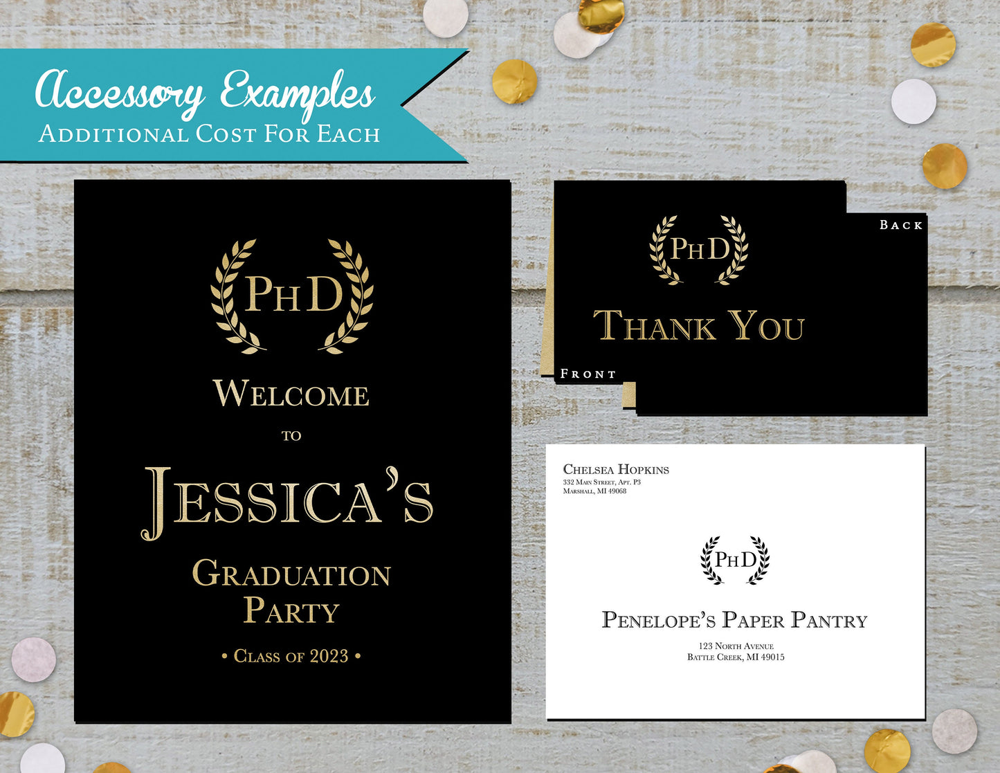 Degree with Laurels on Metallic Gold Paper Graduation Open House or Ceremony Invitation