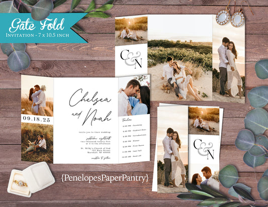 Gatefold Engagement Photo Simple Folded Wedding Invitation, Set, or Suite