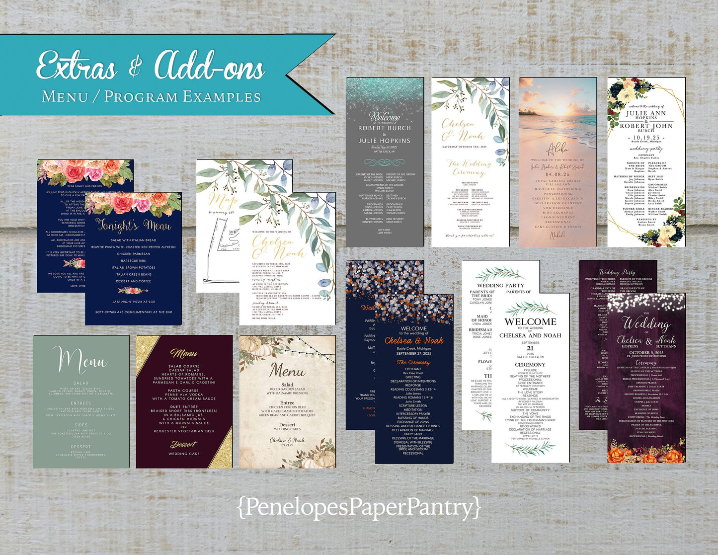 Made to Match Event Menu or Program Paper Stationery Add-On