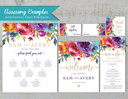 Elegant Bright Floral Summer Wedding Invitation Personalized Gold Glitter Print Calligraphy Printed Invitations Envelopes Included Shimmery