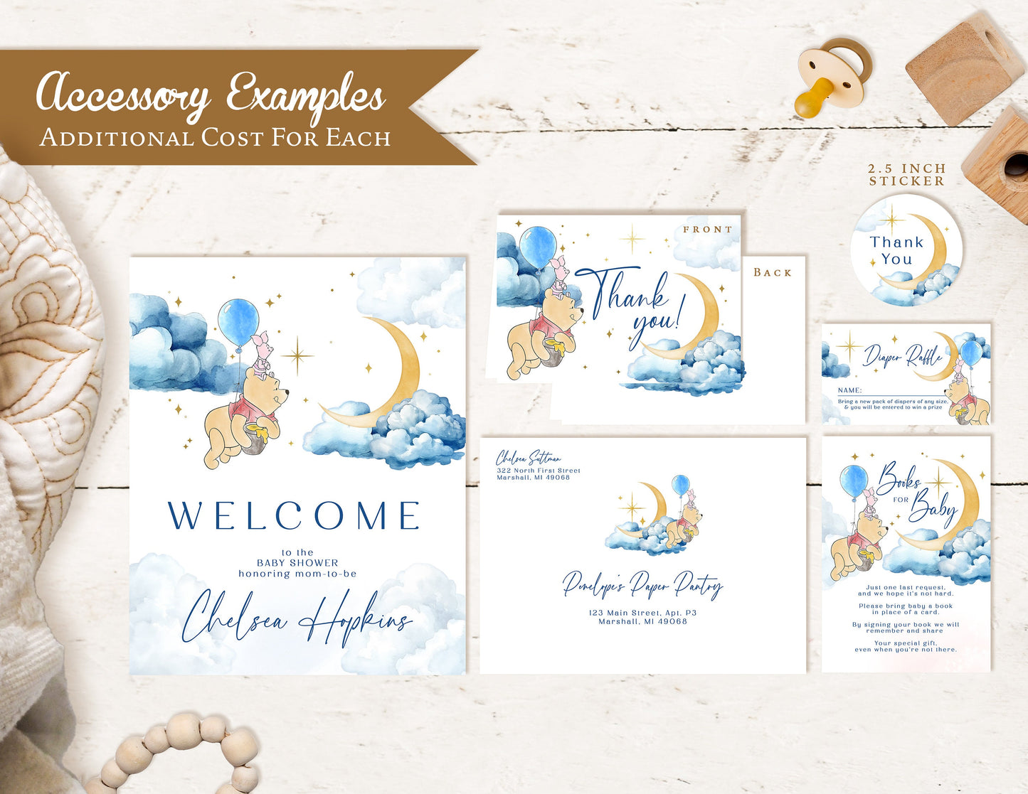 Personalized Baby Boy Winnie The Pooh Baby Shower Invitation with Moon  Stars - Gold Foil Design Printed Invitations  Envelopes Included