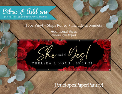 Red Rose Florals with Black Background Engagement Vinyl Banner with Grommets