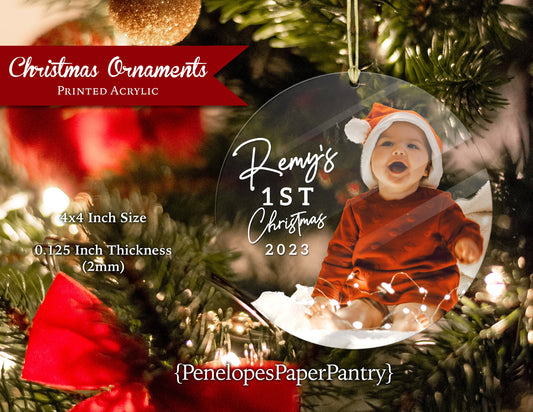 Baby's 1st Christmas Ornament Acrylic Photo Ornament Unique Gift Family Portrait Married Couple Pet Save The Date Company Logo Your Art