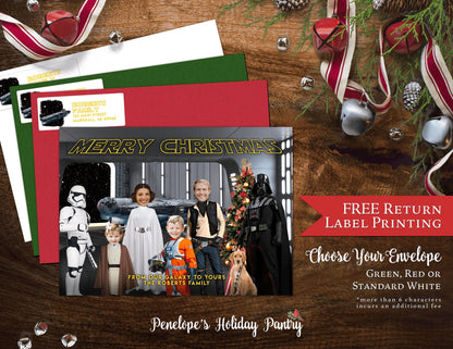 Funny Star Wars Christmas Photo Card – Personalized Family Card with Luke, Leia, Darth Vader & Chewbacca – Printed with Envelopes Included