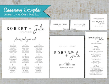 Black and White Modern Type on White Paper Traditional Wedding Invitation, Sets, or Suite