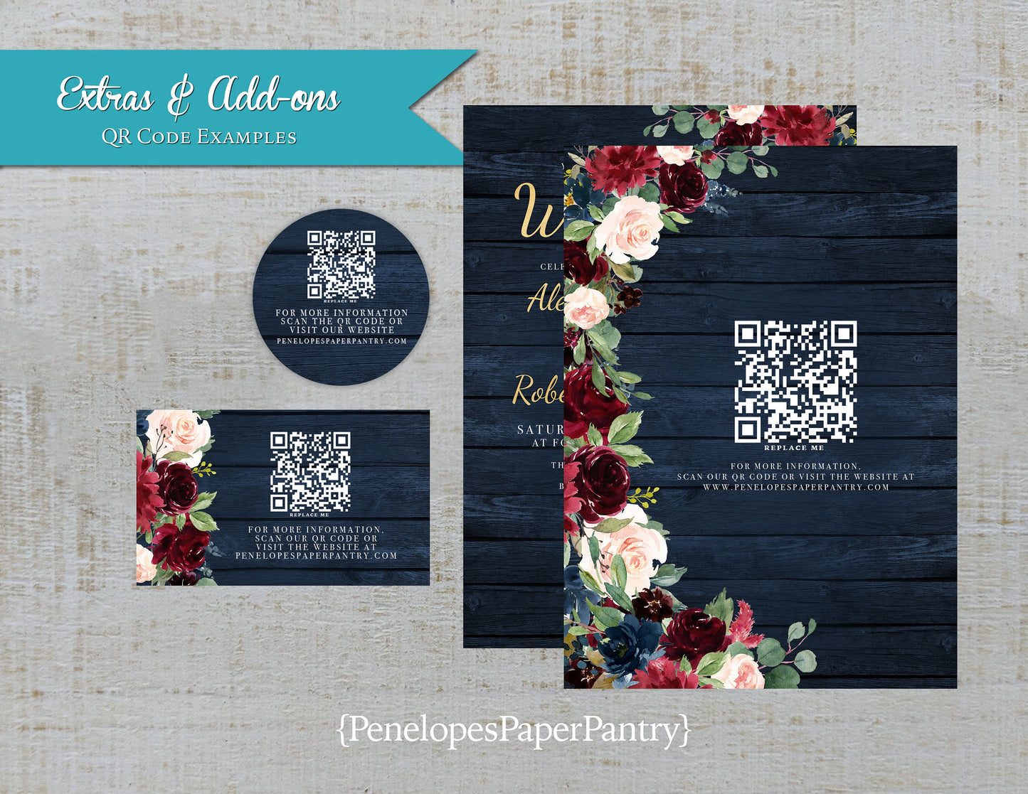 Made to Match QR Code Insert, Back Print, or Sticker Stationery Add-On