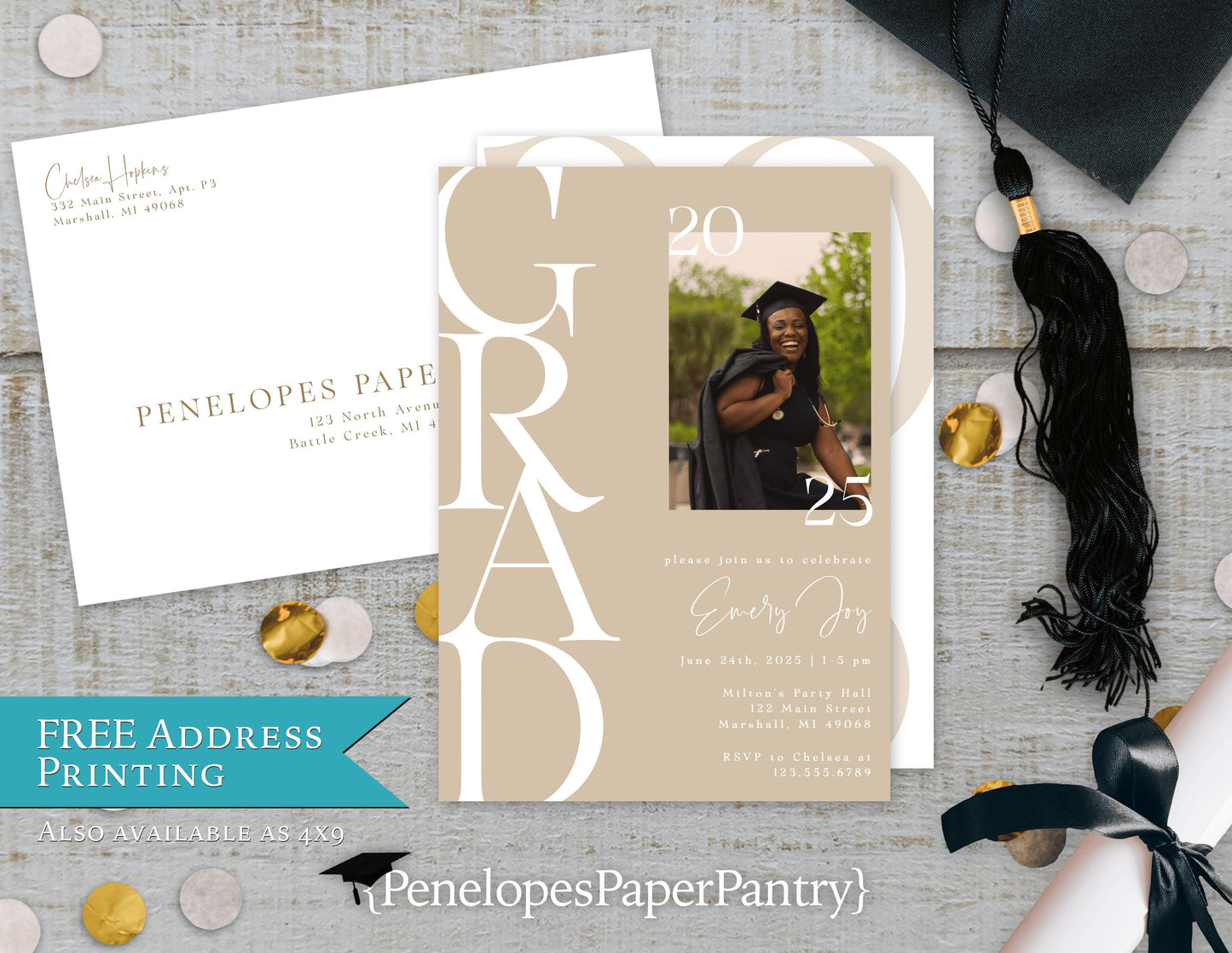 Modern Grad Neutral Photo Graduation Open House or Ceremony Invitation