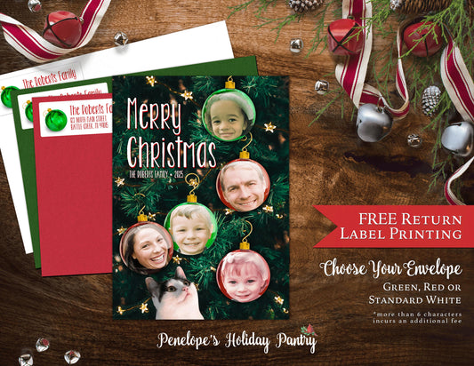Funny Christmas Family Photo Ornament Card – Personalized Keepsake with Printed Cards, Envelopes & Return Address Labels Included