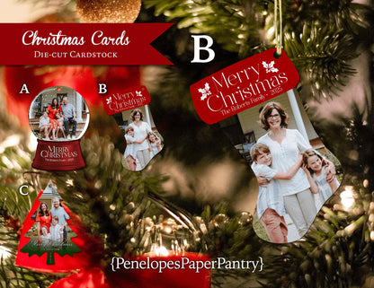 Unique Die Cut Christmas Photo Card Ornament | Personalized Holiday Keepsake with Envelopes