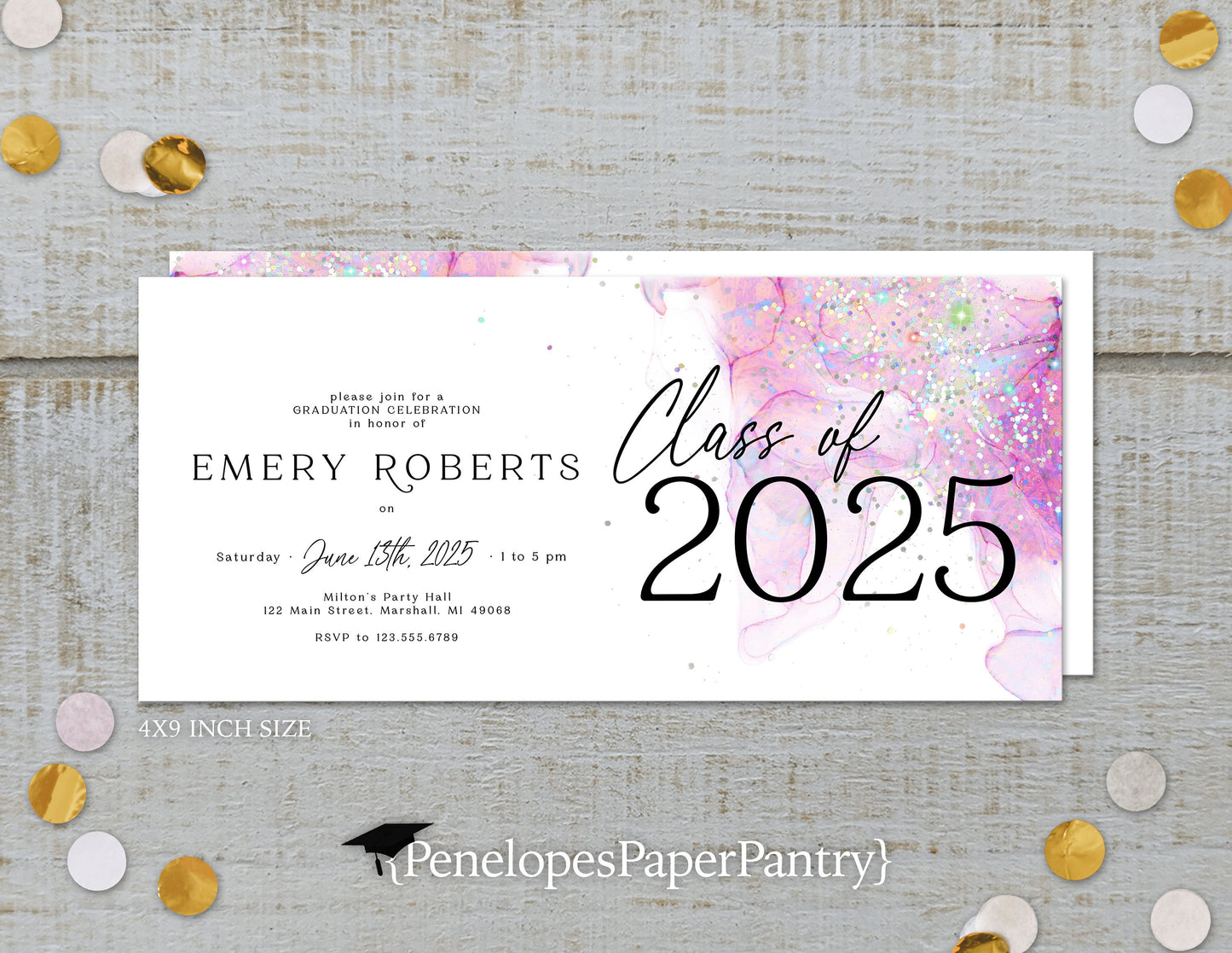 Watercolor Pastel Class of 2025 Graduation Open House or Ceremony Invitation