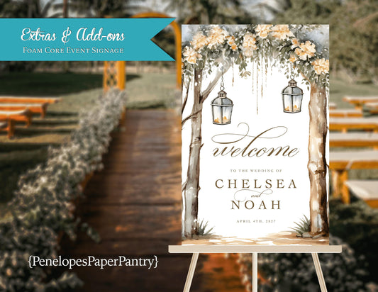 Rustic Floral Arch Summer Wedding Welcome Sign Personalized Lanterns Custom Made To Match Foam Core Multiple Sizes Seating Chart Poster