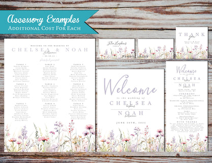 Romantic Pastel Wildflower Summer Wedding Invitation Personalized Lavender Blush Yellow Meadow Delicate Printed Invitation Envelope Included