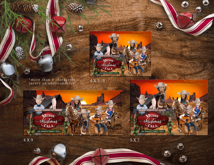 Funny Wild West Christmas Photo Card – Personalized Cowboy Family Holiday Card with Horses, Sepia Design & Envelopes