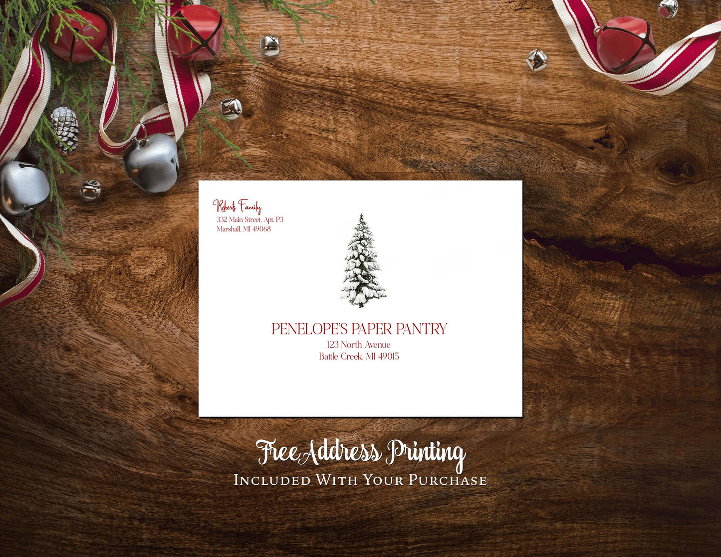 Fun Trifold Christmas Photo Card Personalized Green Red Winter Forest Multiple Photos Custom Text Double Sided Printed Cards With Envelopes