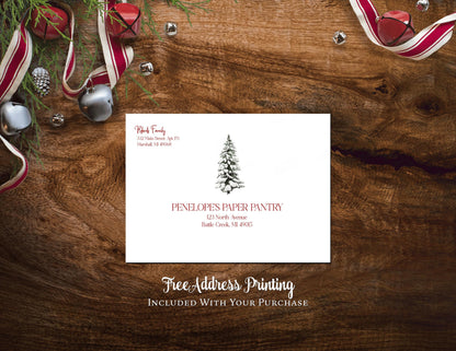 Fun Trifold Christmas Photo Card Personalized Green Red Winter Forest Multiple Photos Custom Text Double Sided Printed Cards With Envelopes