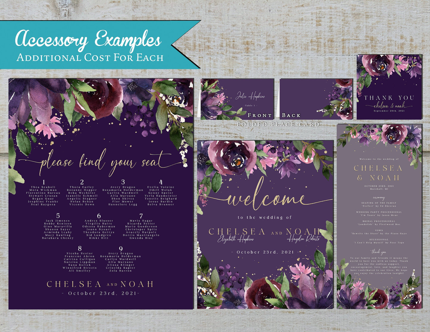 Elegant Purple Floral Fall Wedding Invitation – Dusty Plum & Gold – Personalized Shimmery Printed Invite with Envelopes