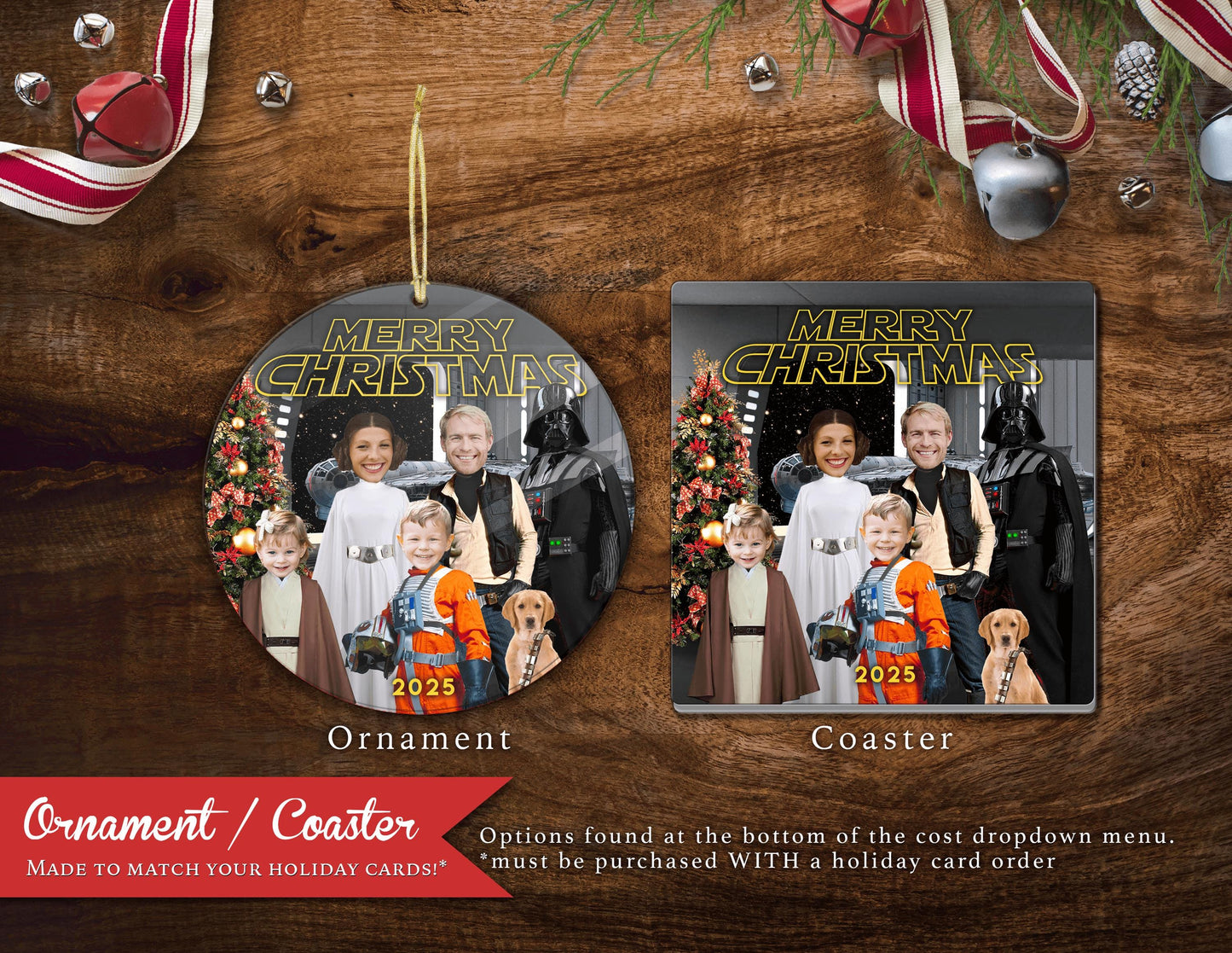 Funny Star Wars Christmas Photo Card – Personalized Family Card with Luke, Leia, Darth Vader & Chewbacca – Printed with Envelopes Included
