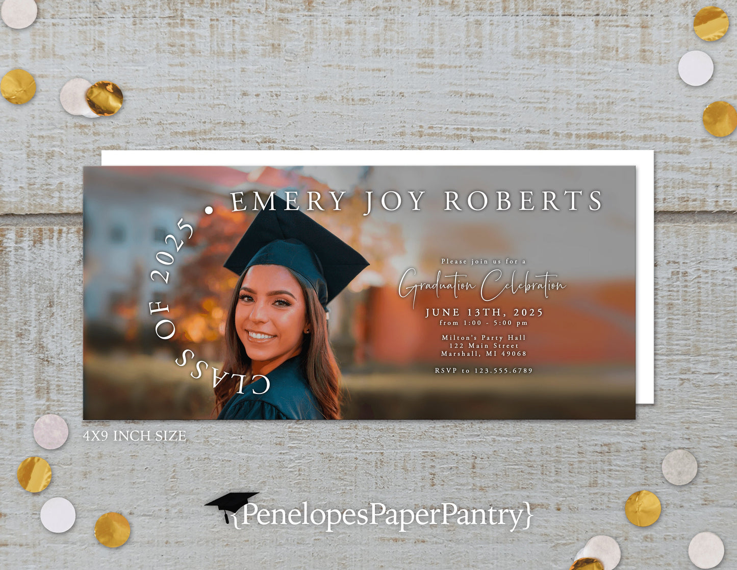 Graduation Announcement Party Invitation Personalized One Photo Arch Custom Text