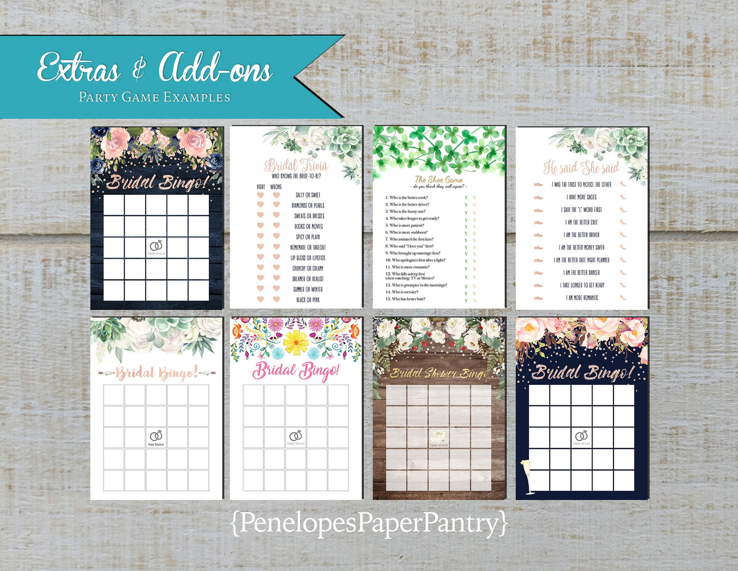 Made to Match Bridal Shower Games Stationery Add-On