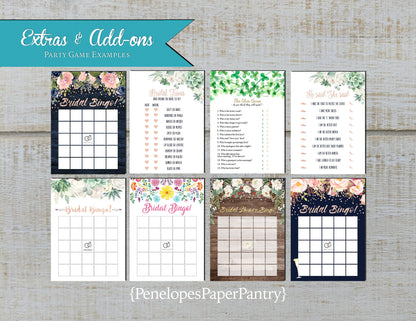 Made to Match Bridal Shower Games Stationery Add-On