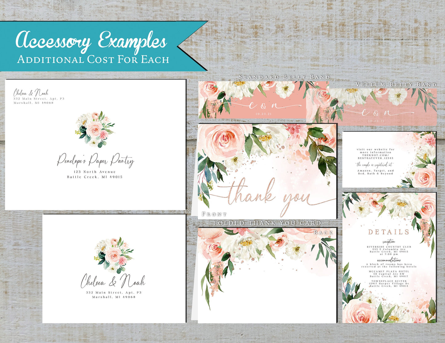 Blush Roses on White Background Summer Wedding Invitation, Set, or Suite