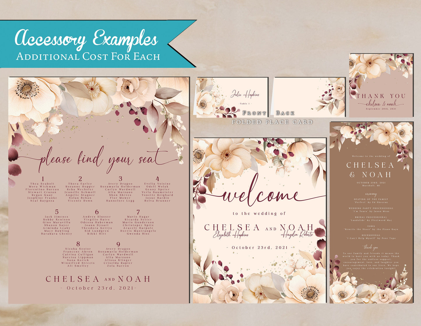 Rustic Neutral Tone Floral on Ivory, Beige, Hues Fall Wedding Invitation, Set, or Suite