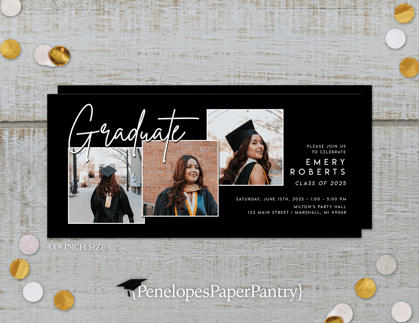 Multi Photo Black and White Background Graduation Open House or Ceremony Invitation