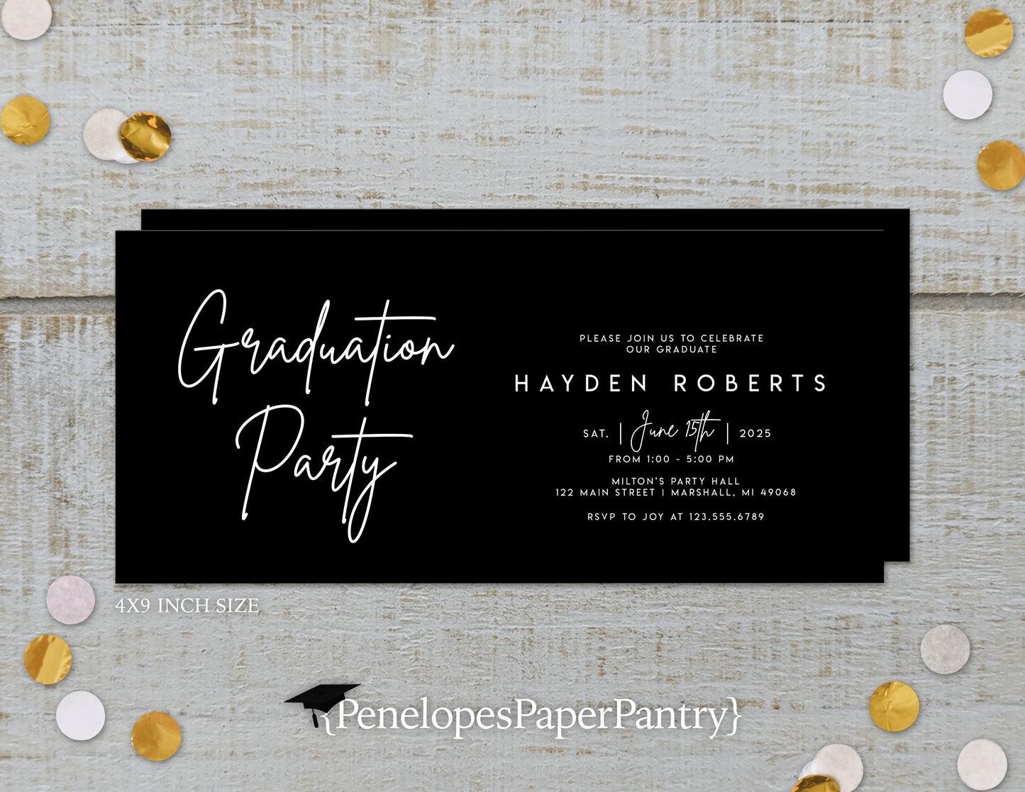 Simple Black and White Graduation Open House or Ceremony Invitation