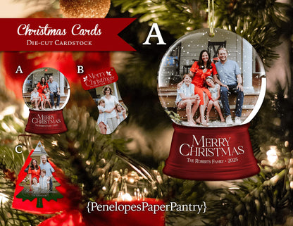 Unique Die Cut Christmas Photo Card Ornament | Personalized Holiday Keepsake with Envelopes