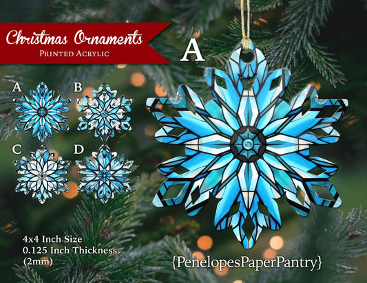 Unique Snowflake Christmas Tree Ornaments Faux Stained Glass Acrylic Four Designs Able To Personalize Gift For Her Gift For Him Keepsake