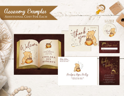 Winnie The Pooh Baby Shower Invitation,Winnie Pooh Theme Baby Shower Invite,Pooh Theme Baby Shower Invite,Gold Foil,Pooh Book Theme,Custom