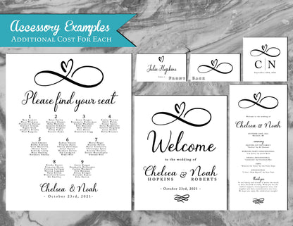 Black and White Infinity Heart Eternal Love on White Paper Traditional Wedding Invitation, Sets, or Suite