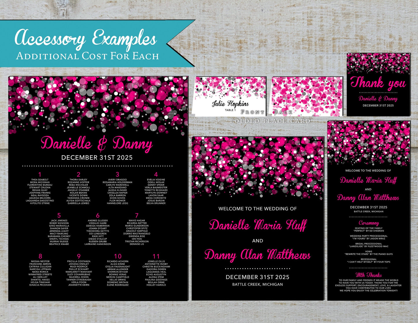 Hot Pink Bokeh with Black Background Traditional Wedding Invitation, Sets, or Suite